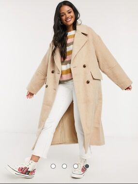 NWOT ASOS Design Camel Oversized Long Brushed  Coat Size 8